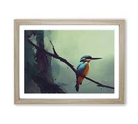 Kingfisher Bird Art Framed Wall Art Print A2 Oak