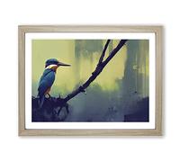 Kingfisher Bird Art Painting Vol.2 Framed Print | A4 Oak Framed Wall Art | Ready to Hang | Modern Historical Picture | Living Room Bedroom Lounge Office