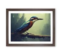 Kingfisher Bird Art Painting Vol.3 Framed Print | A4 Walnut Framed Wall Art | Ready to Hang | Modern Historical Picture | Living Room Bedroom Lounge Office
