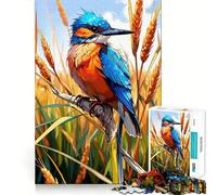 Kingfisher Bird in Wheat Field Art Jigsaws 1000 Pieces for Adults Sharp Thinking Smooth Thick Fun Activity Home Display (38x52cm)
