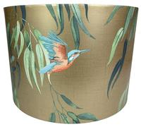 Kingfisher Bird Lampshade - Gold or Navy Blue Light Shade with Green Leaves for Ceiling or Table Lamps in Bedroom, Living Room, or Office Decor