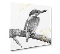 Kingfisher Bird on a Branch Canvas Print | Gallery Wrapped 30mm Frame Wall Art | 14x14 inches | Ready to Hang | Abstract Animals Picture | Living Room Bedroom Lounge Office