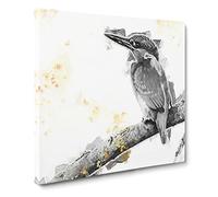 Kingfisher Bird on a Branch Canvas Print | Gallery Wrapped 30mm Frame Wall Art | 20x20 inches | Ready to Hang | Abstract Animals Picture | Living Room Bedroom Lounge Office