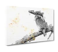 Kingfisher Bird On A Branch Canvas Print | Gallery Wrapped 30mm Frame Wall Art | 24x16 inches | Ready to Hang | Modern Animals Picture | Living Room Bedroom Lounge Office