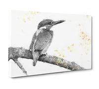Kingfisher Bird On A Branch Canvas Print | Gallery Wrapped 30mm Frame Wall Art | 30x20 inches | Ready to Hang | Modern Animals Picture | Living Room Bedroom Lounge Office