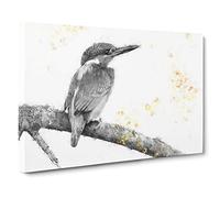 Kingfisher Bird on a Branch Canvas Print | Gallery Wrapped 30mm Frame Wall Art | 30x20 inches | Ready to Hang | Abstract Animals Picture | Living Room Bedroom Lounge Office