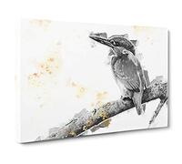 Kingfisher Bird on a Branch Canvas Print | Gallery Wrapped 30mm Frame Wall Art | 30x20 inches | Ready to Hang | Abstract Animals Picture | Living Room Bedroom Lounge Office