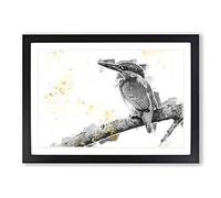 Kingfisher Bird on a Branch in Abstract Framed Print | A2 Black Framed Wall Art | Ready to Hang | Abstract Fantasy Picture | Living Room Bedroom Lounge Office