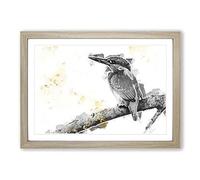 Kingfisher Bird on a Branch in Abstract Framed Print | A2 Oak Framed Wall Art | Ready to Hang | Abstract Fantasy Picture | Living Room Bedroom Lounge Office