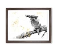 Kingfisher Bird On A Branch In Abstract Modern Art Framed Print | A2 Walnut Framed Wall Art | Ready to Hang | Abstract Fantasy Picture | Living Room Bedroom Lounge Office