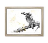 Kingfisher Bird On A Branch In Abstract Modern Art Framed Wall Art Print, Ready to Hang Picture for Living Room Bedroom Home Office Décor, Oak A3 (46 x 34 cm)