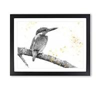 Kingfisher Bird On A Branch Painting Modern Art Framed Print | A4 Black Framed Wall Art | Ready to Hang | Modern Historical Picture | Living Room Bedroom Lounge Office