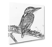 Kingfisher Bird on a Branch Sketch Canvas Print | Gallery Wrapped 30mm Frame Wall Art | 14x14 inches | Ready to Hang | Modern Animals Picture | Living Room Bedroom Lounge Office