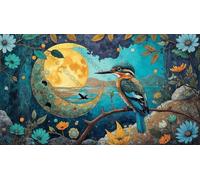 Kingfisher Bird Perched On A Branch Under The Moonlight Jigsaw Puzzles for Adults and Educational Games Colorful Puzzles for Home Decoration_1000pcs