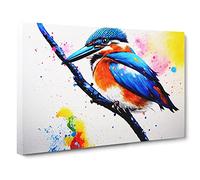 Kingfisher Bird Splash Canvas Wall Art Print 30x20 Inch