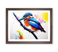 Kingfisher Bird Splash Vol.3 Abstract Framed Print | A2 Walnut Framed Wall Art | Ready to Hang | Abstract Fantasy Picture | Living Room Bedroom Lounge Office