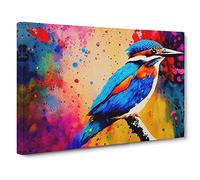 Kingfisher Bird Splashed Canvas Wall Art Print 30x20 Inch