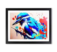 Kingfisher Bird Splashed Vol.3 Abstract Framed Print | A4 Black Framed Wall Art | Ready to Hang | Abstract Fantasy Picture | Living Room Bedroom Lounge Office