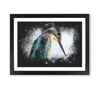 Kingfisher Bird Vol.1 Paint Splash Modern Art Framed Print | A4 Black Framed Wall Art | Ready to Hang | Modern Nature Picture | Living Room Bedroom Lounge Office