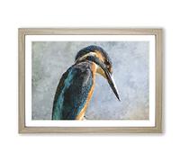 Kingfisher Bird Vol.1 Painting Framed Print | A2 Oak Framed Wall Art | Ready to Hang | Modern Historical Picture | Living Room Bedroom Lounge Office