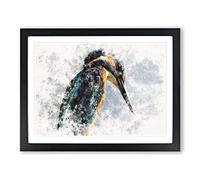 Kingfisher Bird Vol.1 Watercolour Modern Framed Print | A4 Black Framed Wall Art | Ready to Hang | Modern Historical Picture | Living Room Bedroom Lounge Office