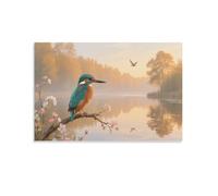 Kingfisher by River Wall Painting, Natural Landscape with Bird Poster Artwork on Corridor | Giclée Picture Canvas Printing, Elegant Home Decor for Bedroom and Office, Gift 12x18inch(30x45cm)