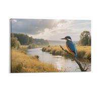 Kingfisher by River Wall Painting, Natural Landscape with Bird Poster Artwork on Corridor | Giclée Picture Canvas Printing, Classic Home Decor for Bedroom and Living Room, Gift 12x18inch(30x45cm)