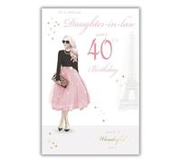 Kingfisher Cards 40th Birthday Card for Daughter in Law - French Paris Fashion Design - Foil Finish - Elegant Age 40 Birthday Greeting Card to a Special Daughter in Law - For Her