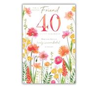 Kingfisher Cards 40th Birthday Card for Friend - Pretty Floral Design - Foil Finish - Age 40 Birthday Greeting Card for a Special Friend - For Women
