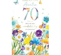 Kingfisher Cards 70th Birthday Card for Auntie, Floral Design with Butterflies, 15 x 23 cm