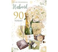 Kingfisher Cards 90th Birthday Card for Husband, Champagne Design, 15 x 23 cm