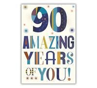 Kingfisher Cards 90th Birthday Card for Men - Bold Typography Design - Foil Finish - Age 90 Birthday Greeting Card - For Him - '90 Amazing Years'