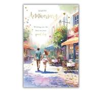 Kingfisher Cards Anniversary Card - Happy Anniversary Card for a Special Couple or Someone Special with Artistic Romantic Street Cafe Design and an Embossed Foil Finish