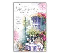 Kingfisher Cards Anniversary Card - Happy Anniversary Card for a Special Couple with Artistic Romantic Floral Cafe Design and an Embossed Foil Finish