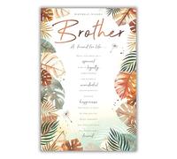 Kingfisher Cards Birthday Card for Brother - 'A Friend for Life' Botanical Leaf Design with Sentimental Verse - Happy Birthday Card for Him - Foil Finish