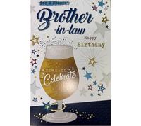 Kingfisher Cards Birthday Card for Brother-in-Law, Beer Glass Design with Stars, Gold Foil Accents, Time to Celebrate Theme