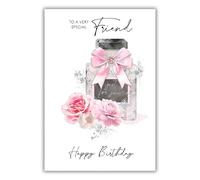 Kingfisher Cards Birthday Card for Friend - Pretty Floral 'Just For You' Design - Foil Finish - Feminine Birthday Card for a Special Friend - For Women
