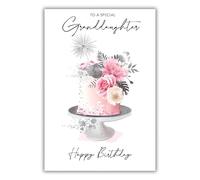 Kingfisher Cards Birthday Card for Granddaughter - Floral Cake Design - Foil Finish - Pretty Birthday Greeting Card for a Special Granddaughter - For Her