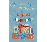 Kingfisher Cards Birthday Card for Grandson - Star, Present and Bunting Design - Foil Finish - Vibrant Birthday Greeting Card to a Special Grandson - For Him