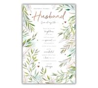 Kingfisher Cards Birthday Card for Husband - 'Love of My Life' Watercolour Leaf Design with Sentimental Verse - Foil Finish - Artistic Birthday Greeting Card for Him
