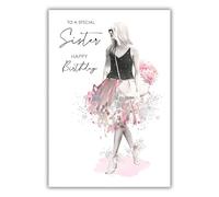 Kingfisher Cards Birthday Card for Sister - Elegant Feminine Design - Foil Finish - Pretty Birthday Greeting Card for a Special Sister - For Her