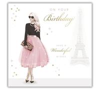 Kingfisher Cards Birthday Card for Women - Elegant Paris-Inspired Fashion Design - Foil Finish - Stylish Birthday Greeting Card