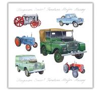 Kingfisher Cards Birthday or All-Occasion Card - Farm Vehicles Design - Tractor, SUV, 4x4 - Blank Inside - For Him - Artistic Greeting Card