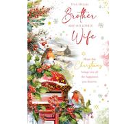 Kingfisher Cards Christmas Card Brother & Wife Robins Postbox