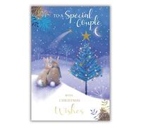 Kingfisher Cards Christmas Card for a Special Couple - Festive Tree & Rabbit Design - Foil Finish - Cute Christmas Greeting Card for Friends or Family