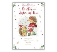 Kingfisher Cards Christmas Card for Brother and Sister in Law - Cute Hedgehog Design - Foil Finish - Festive Christmas Card for a Special Couple