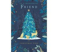 Kingfisher Cards Christmas Card for Friend - Festive Tree & Woodland Creature Design - Foil Finish - Elegant Christmas Greeting Card to a Wonderful Friend