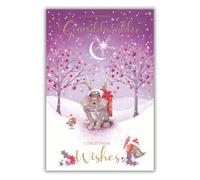 Kingfisher Cards Christmas Card for Granddaughter - Artistic Rabbit and Robins Design - Foil Finish - Festive Christmas Greeting Card for a Wonderful Granddaughter - For Her