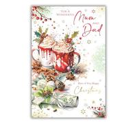 Kingfisher Cards Christmas Card for Mum and Dad - Festive Hot Chocolate Design - Foil Finish - Artistic Christmas Greeting Card for a Wonderful Mum and Dad - For a Special Couple