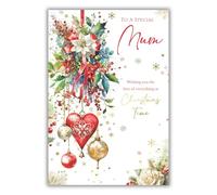 Kingfisher Cards Christmas Card for Mum - Holly & Decorations Design - Foil Finish - Festive Christmas Greeting Card to a Special Mum